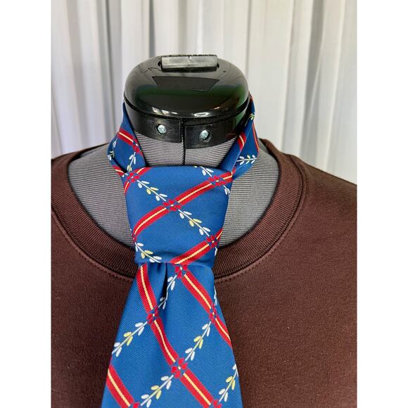 tie lattice striped floral 1970s blue red 100% polyester - Picture 3 of 8